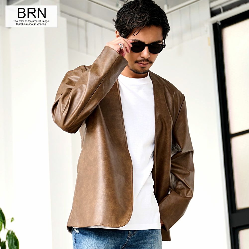 ブルゾン メンズ CavariA(キャバリア)PUレザーノーカラーJKT/全3色