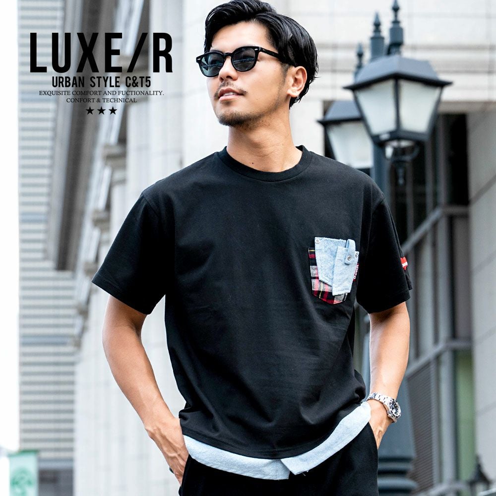 半袖Tシャツ メンズ LUXE／R(ラグジュ)クルーネック デニムポケット