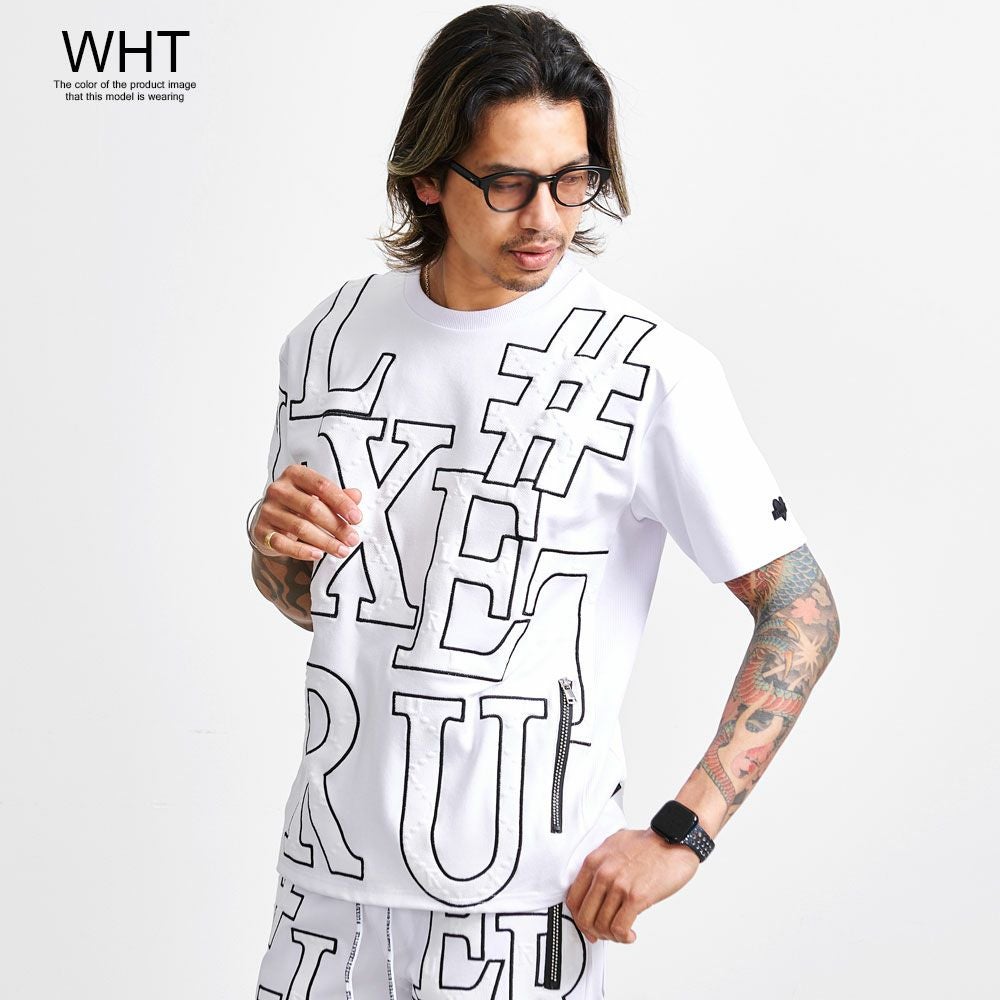 半袖Tシャツ メンズ LUXE／R(ラグジュ)ポンチジャージロゴ貼り付け