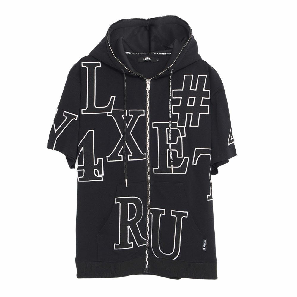 DEUCE BRAND 半袖パーカー　XL LUXE／R(ラグジュ)ポンチジャージロゴ貼り付けラインストーンジップ