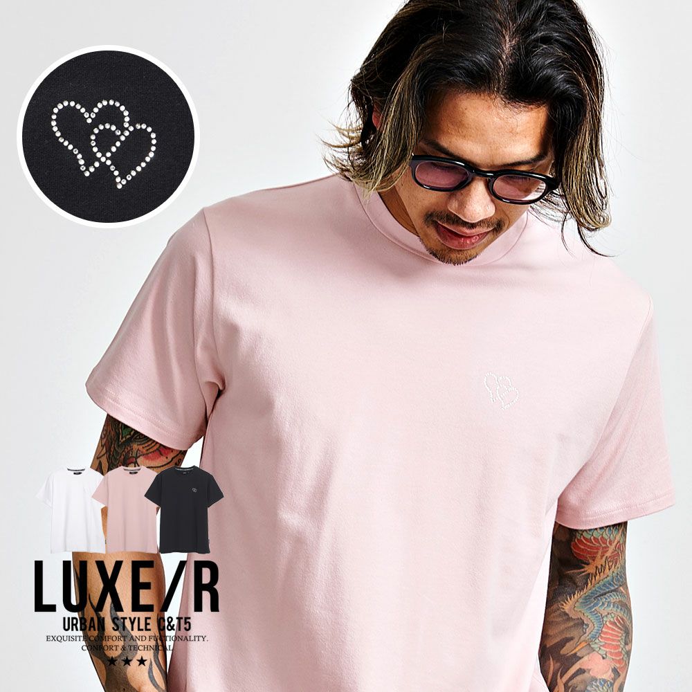 LUXE／R(ラグジュ)クルーネック ラインストーンハート半袖Tシャツ/全3色