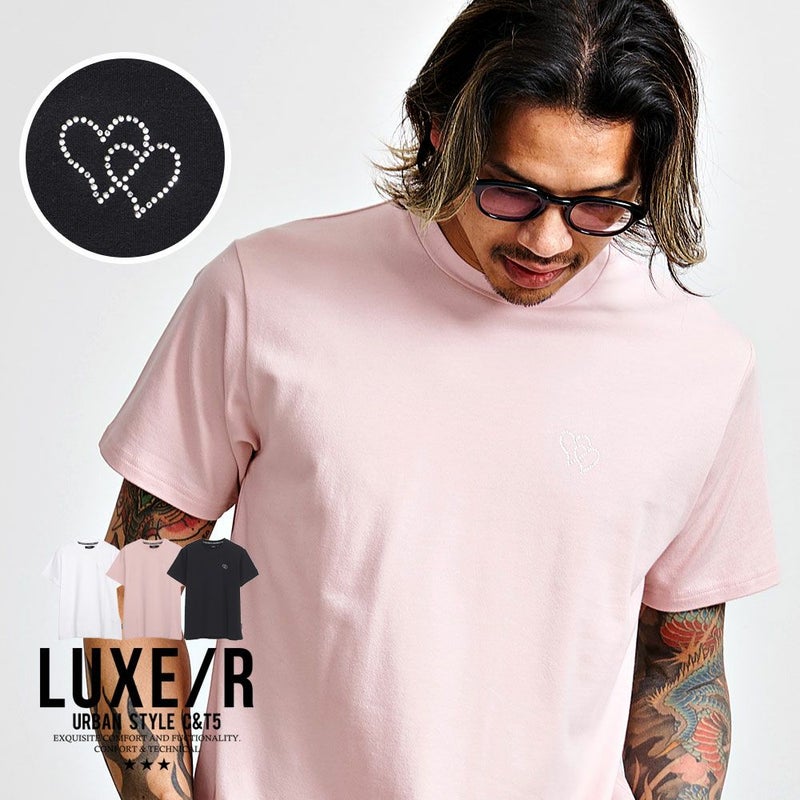 LUXE／R(ラグジュ)クルーネック ラインストーンハート半袖Tシャツ/全3色