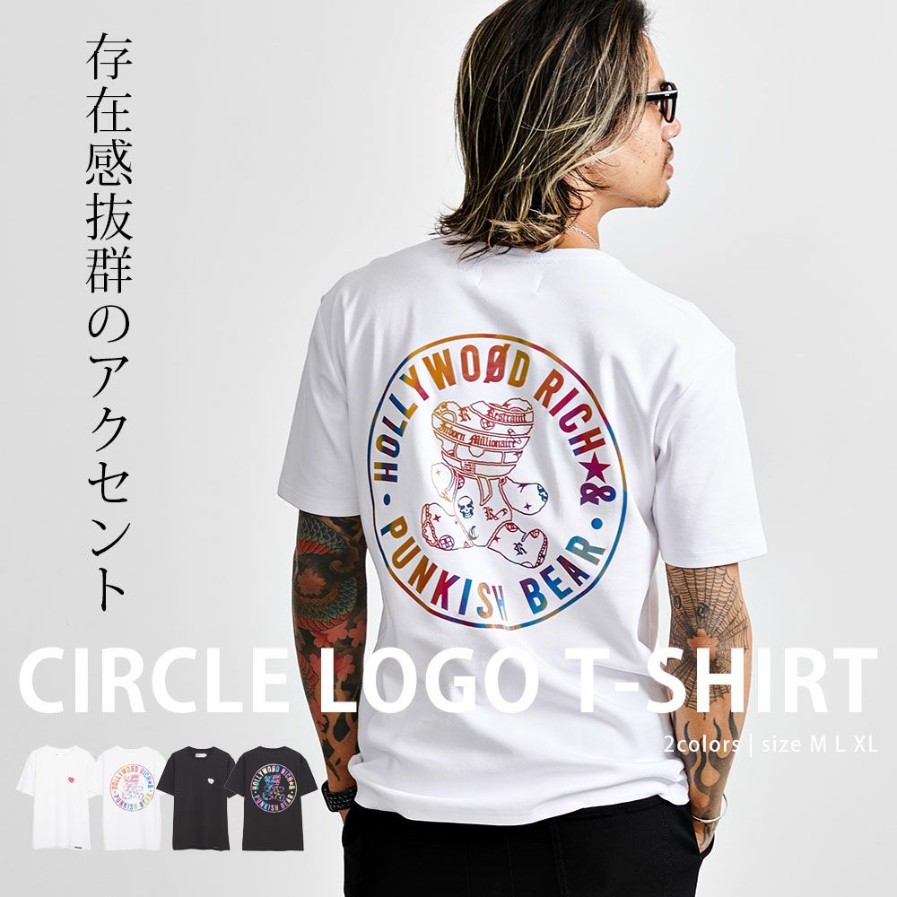 Hollywood rich.&(ハリウッドリッチ)レインボーサークルベア半袖Tシャツ/全2色