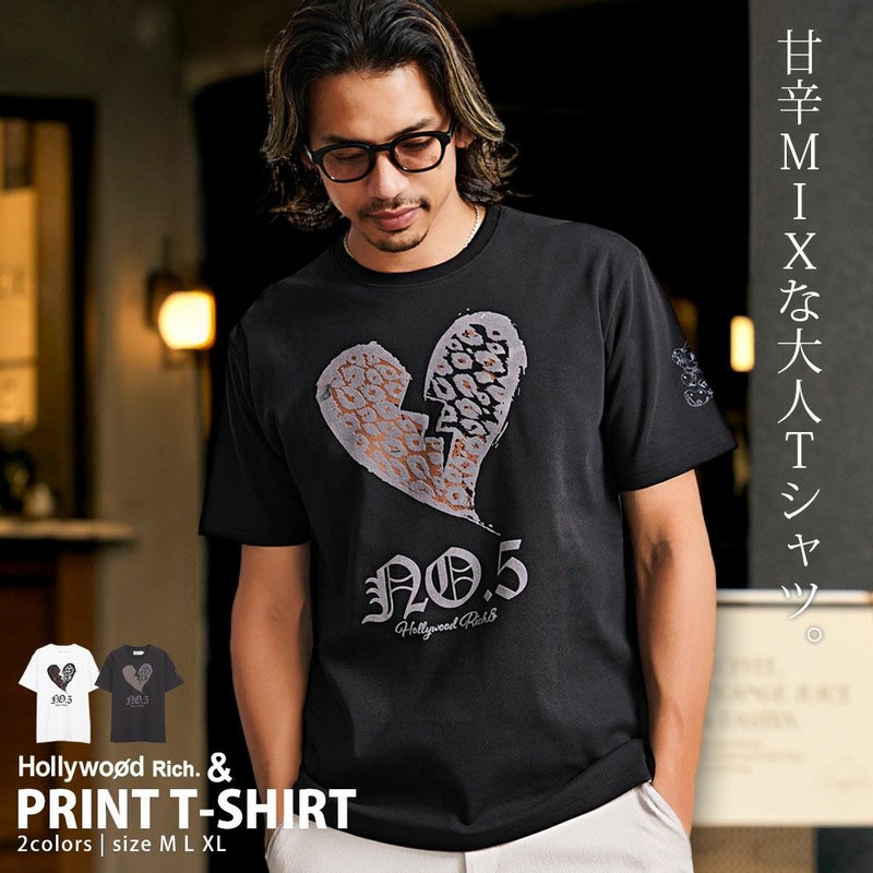 Hollywood rich.&(ハリウッドリッチ)NO.5ブレイクハート半袖Tシャツ/全2色