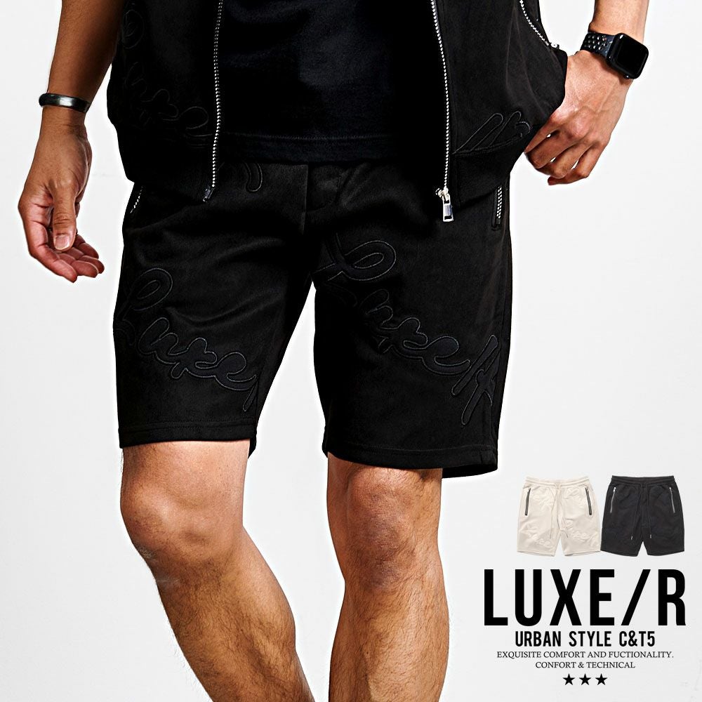 ハーフパンツ メンズ LUXE／R(ラグジュ)ポリスウェード総柄ショーツ/全2色