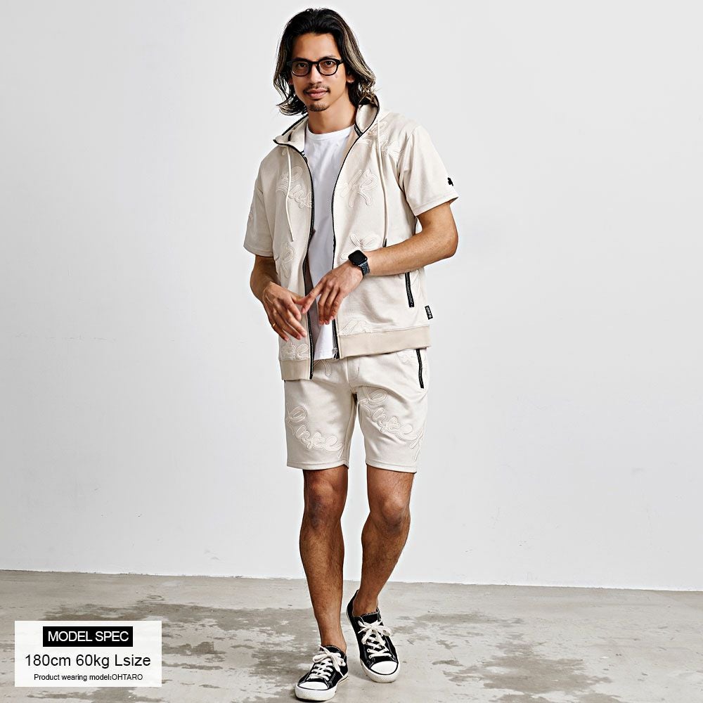 ハーフパンツ メンズ LUXE／R(ラグジュ)ポリスウェード総柄ショーツ/全2色