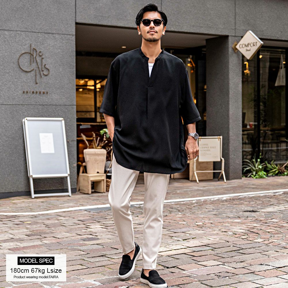半袖Tシャツ メンズ CavariA(キャバリア)バンドカラープルオーバー半袖