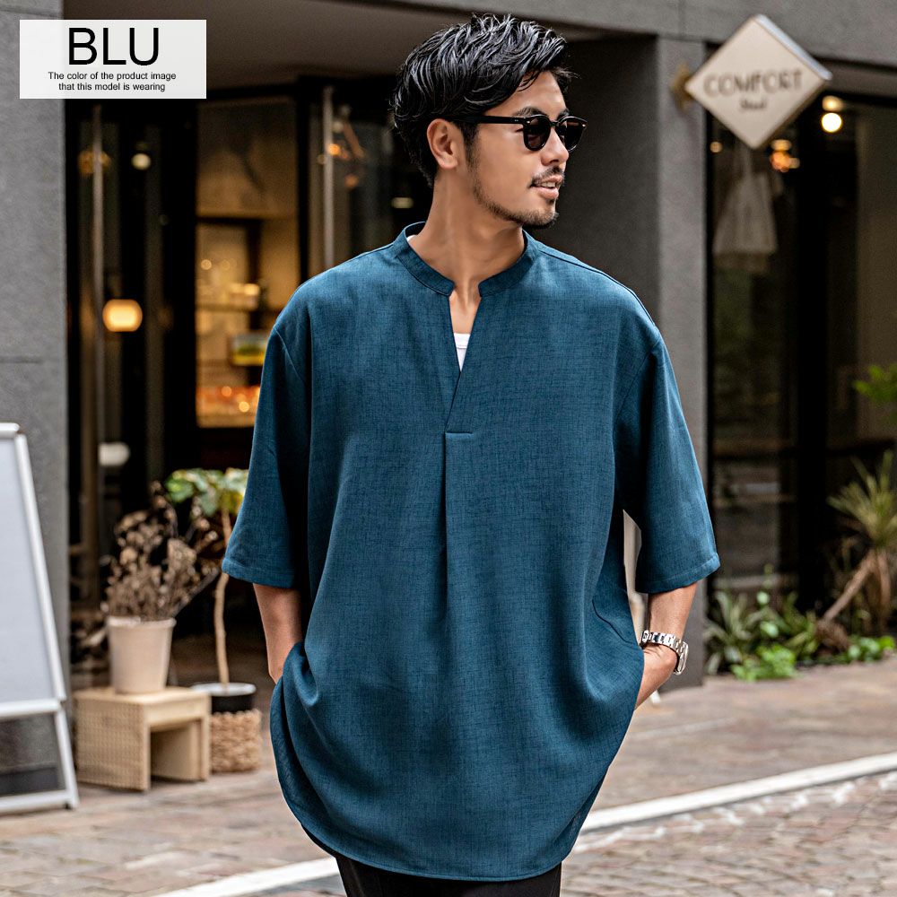 半袖Tシャツ メンズ CavariA(キャバリア)バンドカラープルオーバー半袖