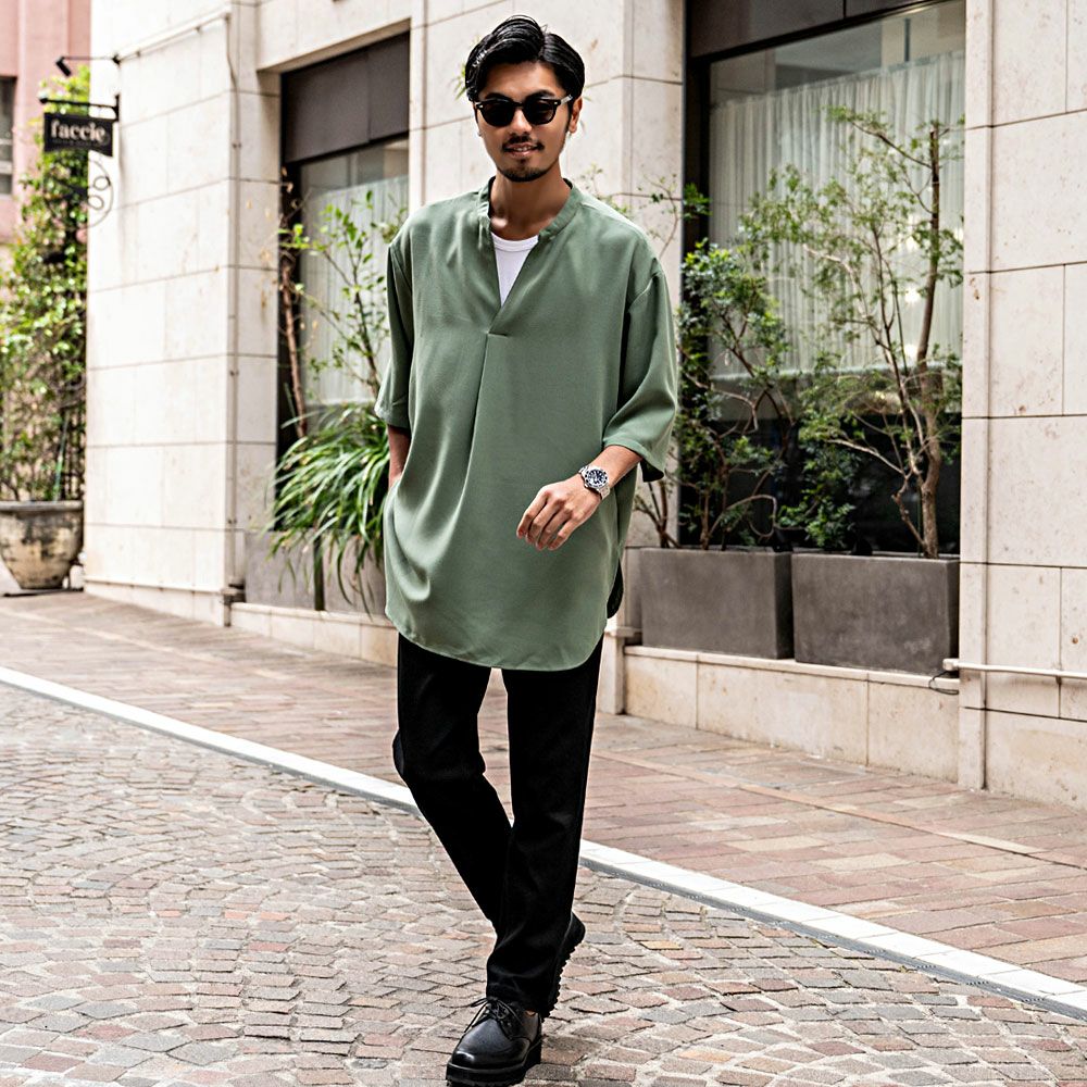 半袖Tシャツ メンズ CavariA(キャバリア)バンドカラープルオーバー半袖