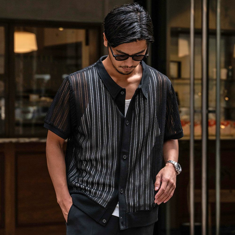 シャツ メンズ LOUIS CHAVLON(ルイシャブロン)LC透かし編み半袖ポロ+
