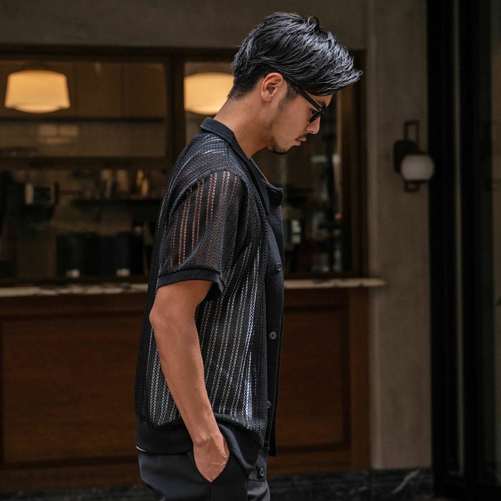 シャツ メンズ LOUIS CHAVLON(ルイシャブロン)LC透かし編み半袖ポロ+