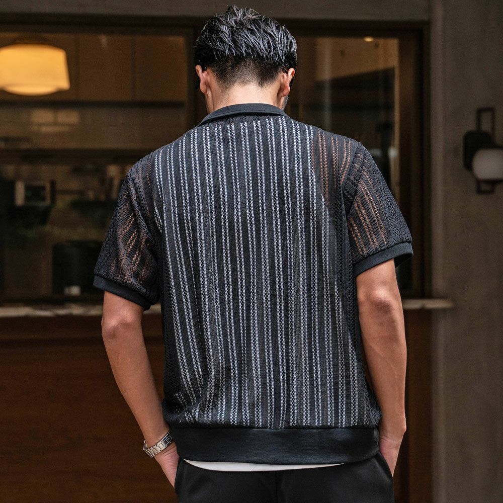 シャツ メンズ LOUIS CHAVLON(ルイシャブロン)LC透かし編み半袖ポロ+