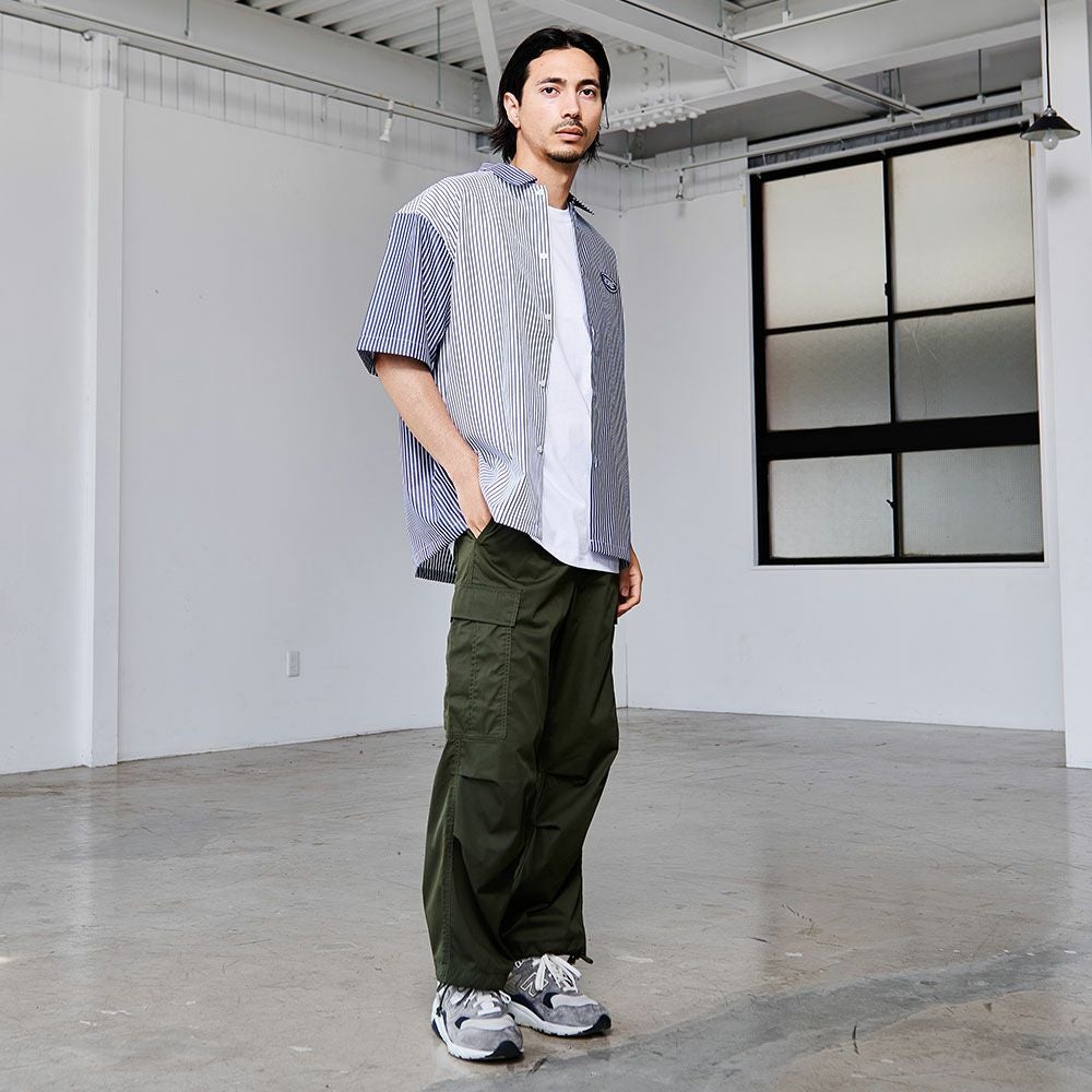 シャツ メンズ CONVERSE(コンバース)ワッペン付きストライプ半袖 シャツ メンズ CONVERSE(コンバース)ワッペン付きストライプ半袖