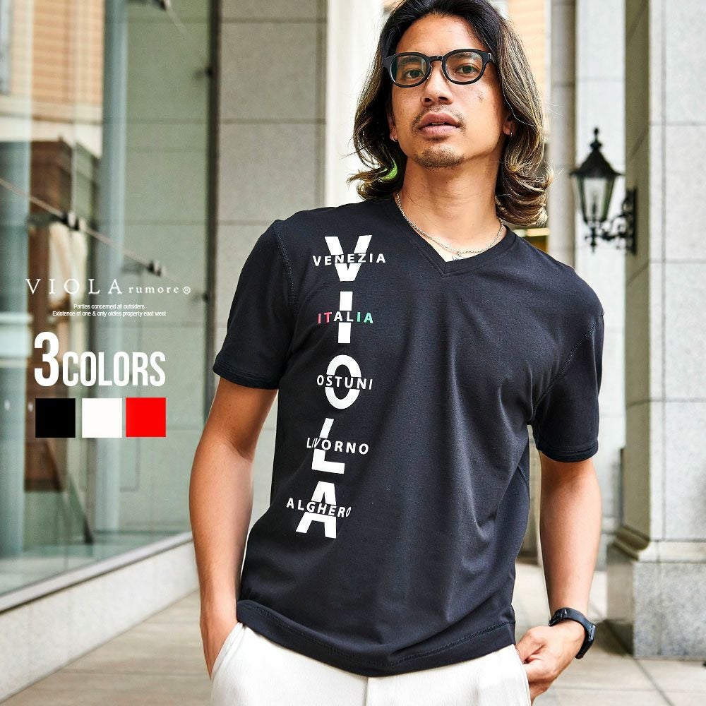 VIOLA(ヴィオラ)裏使いジェルプリントVネック半袖Tシャツ/全3色