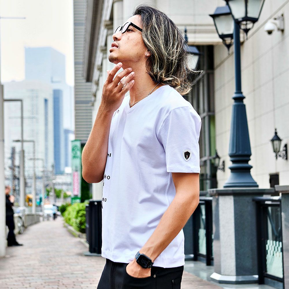 半袖Tシャツ メンズ VIOLA(ヴィオラ)裏使いジェルプリントVネック半袖T
