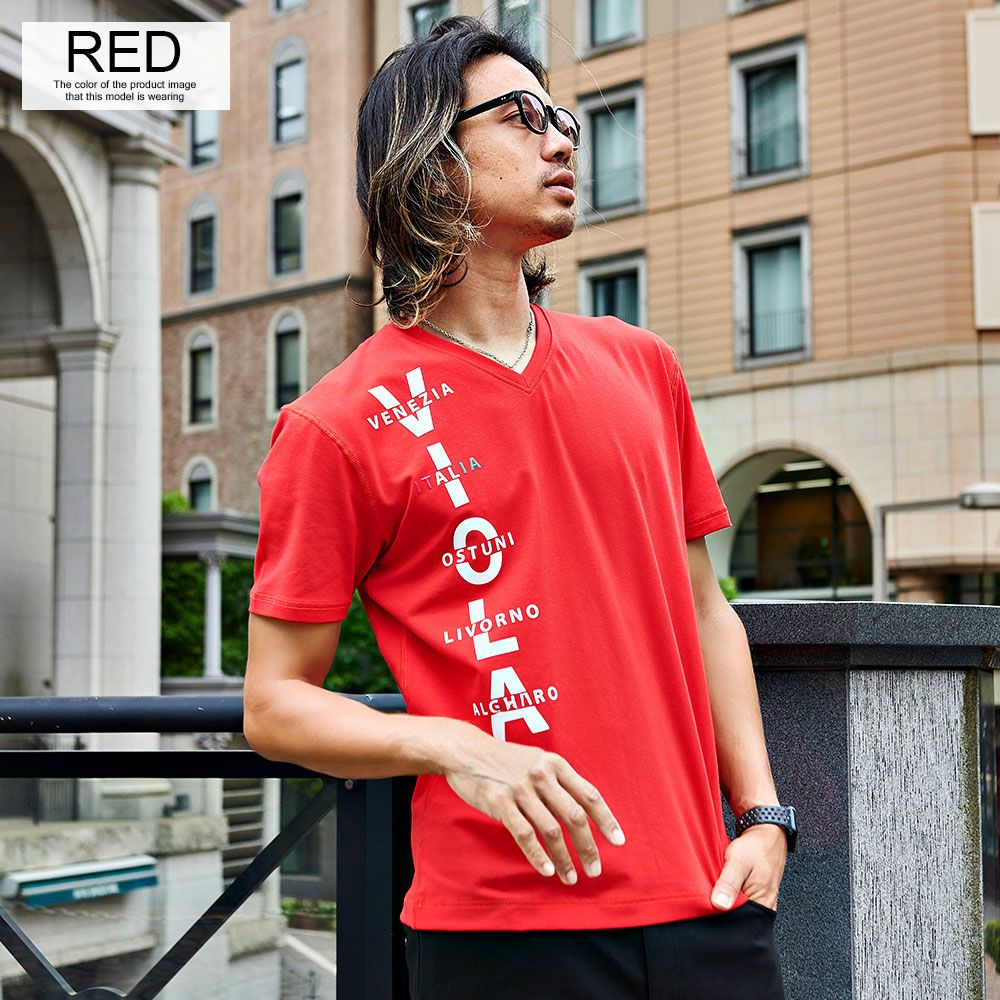 半袖Tシャツ メンズ VIOLA(ヴィオラ)裏使いジェルプリントVネック半袖T