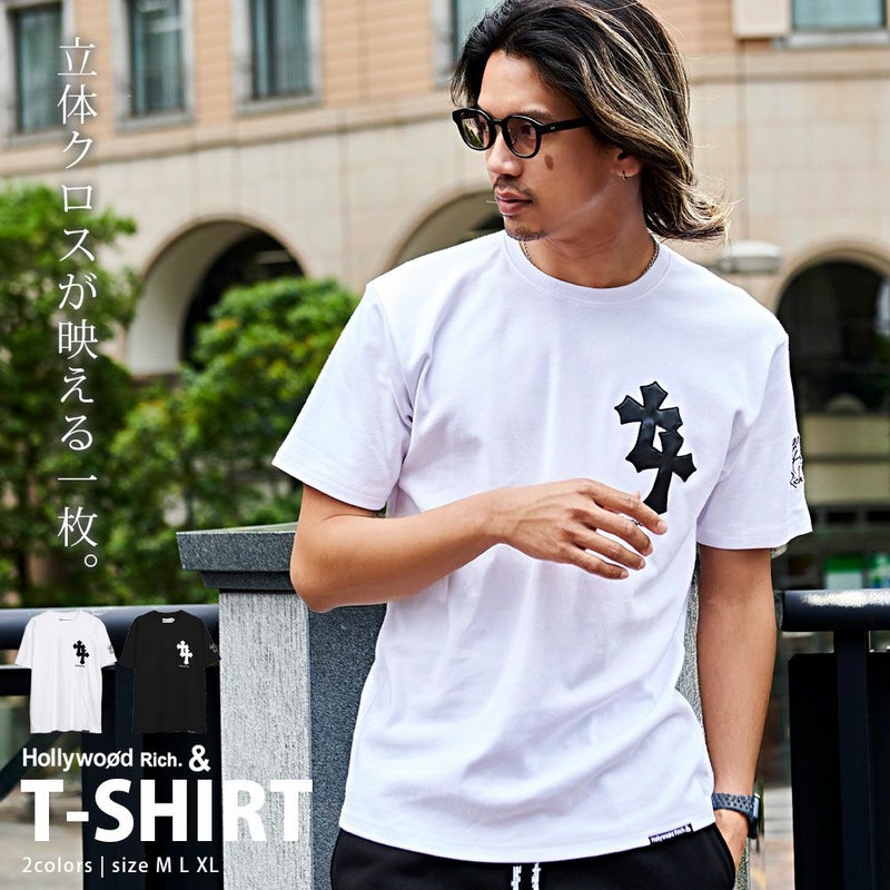  Hollywood rich.&(ハリウッドリッチ)クロスアップリケ半袖Tシャツ/全2色