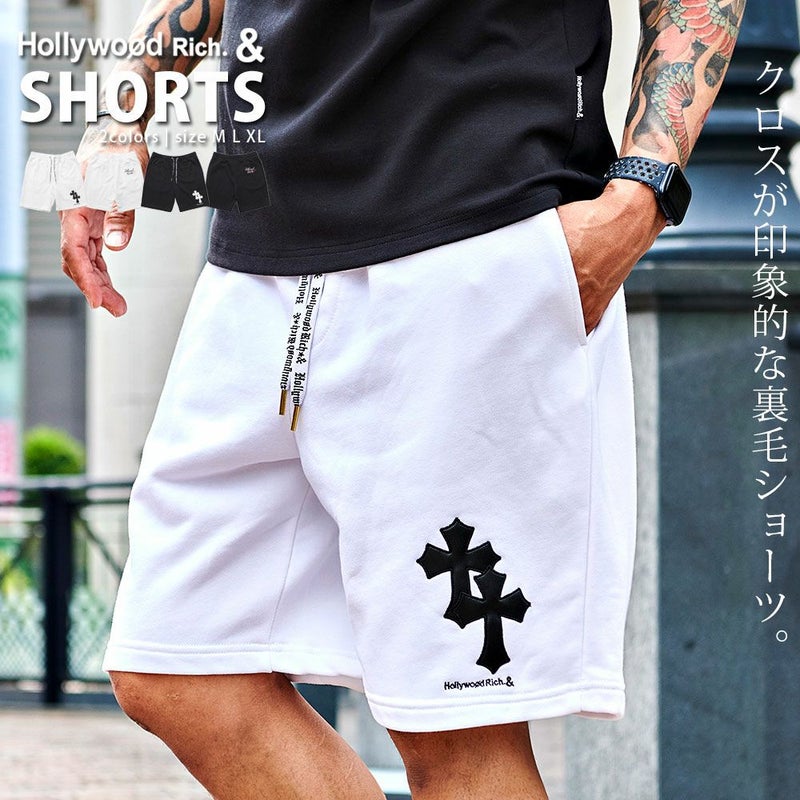 Hollywood rich.&(ハリウッドリッチ)裏毛クロスアップリケショーツ/全2色