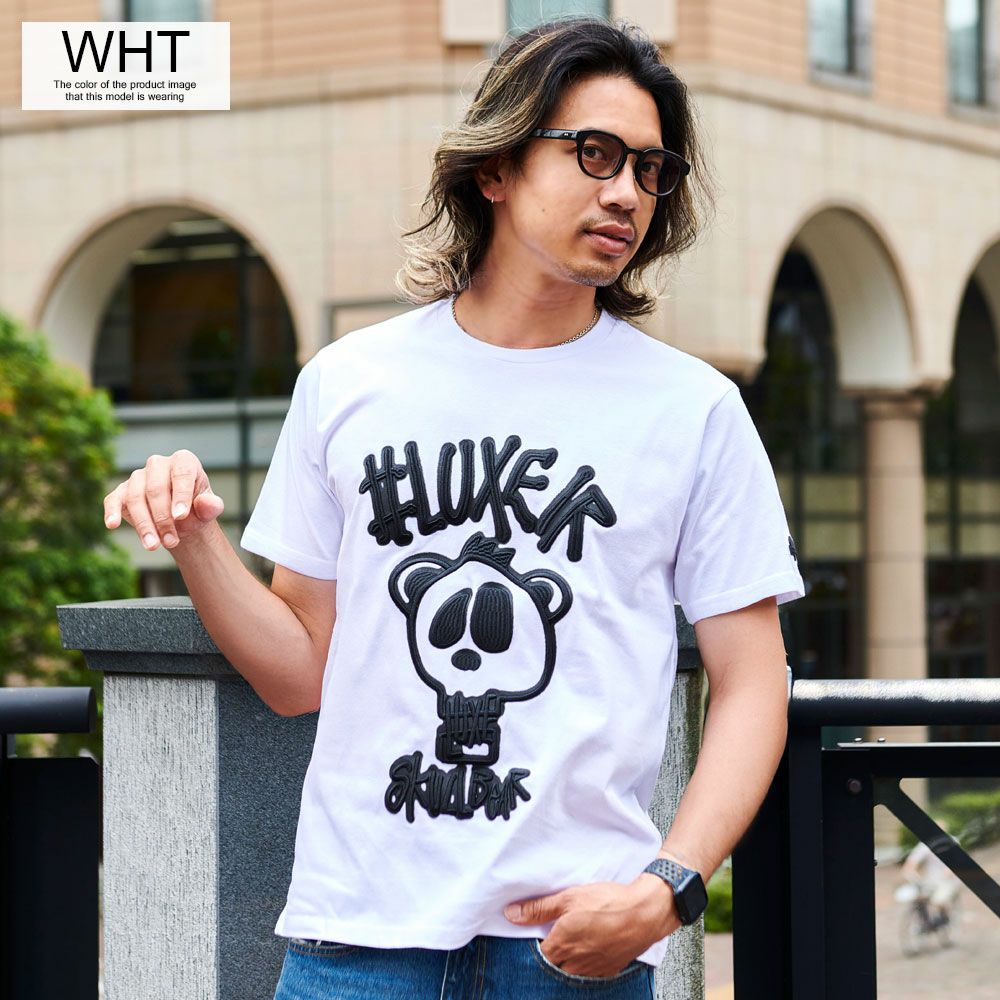 半袖Tシャツ メンズ LUXE／R(ラグジュ)クルーネック スカルベア刺繍