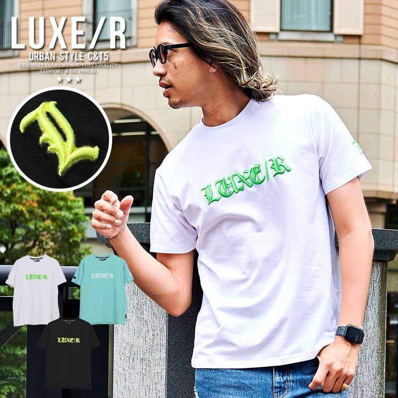 LUXE／R(ラグジュ)クルーネック ハイメッシュプリントコード刺繍半袖Tシャツ/全3色