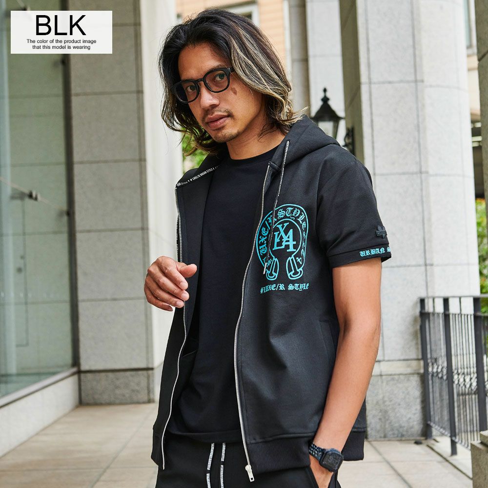 ジップパーカー メンズ LUXE／R(ラグジュ)ロゴ半袖パーカー/全3色