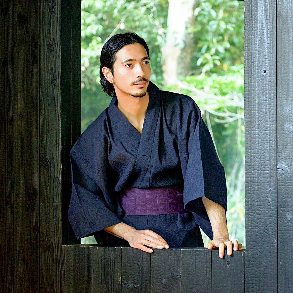 浴衣 メンズ CavariA(キャバリア)しじら織浴衣(浴衣と帯セット)/全5色