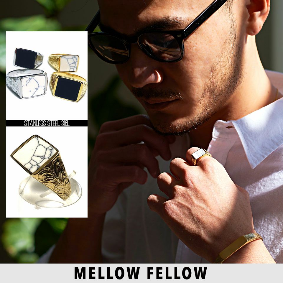 組曲 リング リング メンズ MELLOW FELLOW(メローフェロー)天然石スクエアデザイン