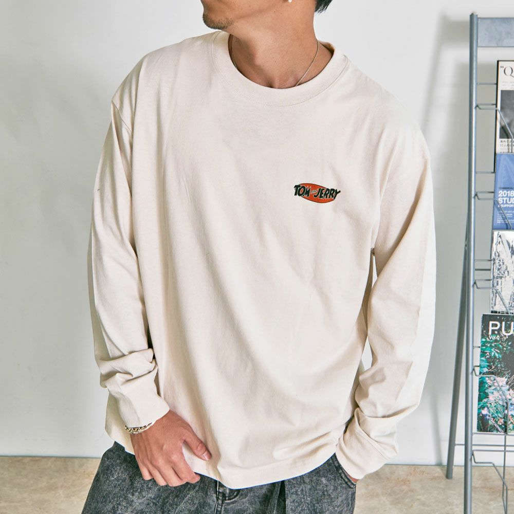長袖Tシャツ メンズ TOM&JERRY(トム&ジェリー)ピグメント風