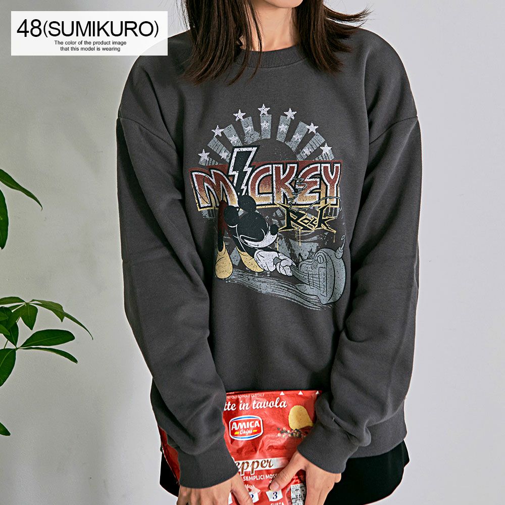 DISNEY(ディズニー)ROCK MICKEY 裏起毛ピグメント風ヴィンテージ加工