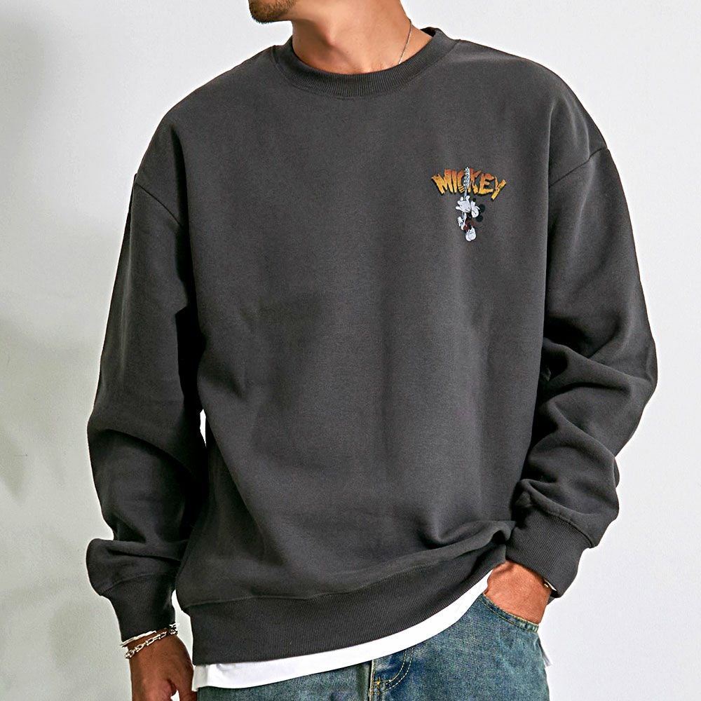 Munsingwear 中綿トレーナー グレー/黒 L 裏起毛 スニードジャック DISNEY(ディズニー)ROCK MICKEY 裏起毛ピグメント風ヴィンテージ加工