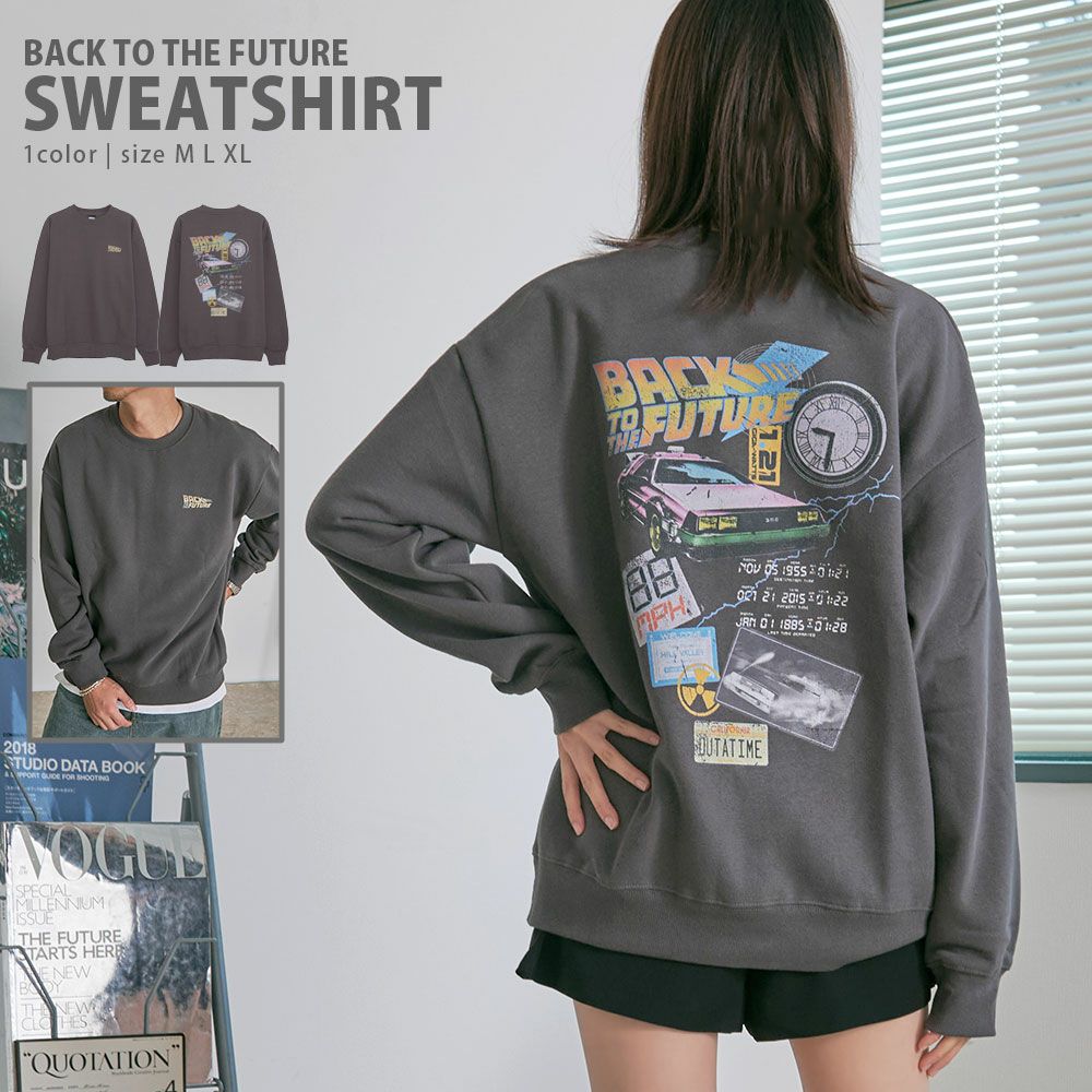 Bitter select(ビターセレクト)BACK TO THE FUTURE 裏起毛ピグメント風ヴィンテージ加工グラフィックスウェットトレーナー/全1色