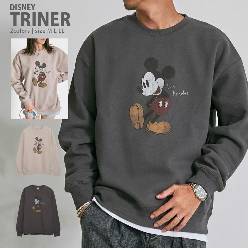  DISNEY(ディズニー)ミッキーマウス　USED風スウェットシャツ/全2色