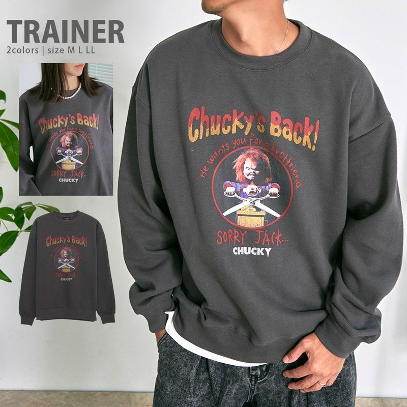 Bitter select(ビターセレクト)CHUCKY 裏起毛ピグメント風ヴィンテージ加工グラフィックスウェットトレーナー/全1色