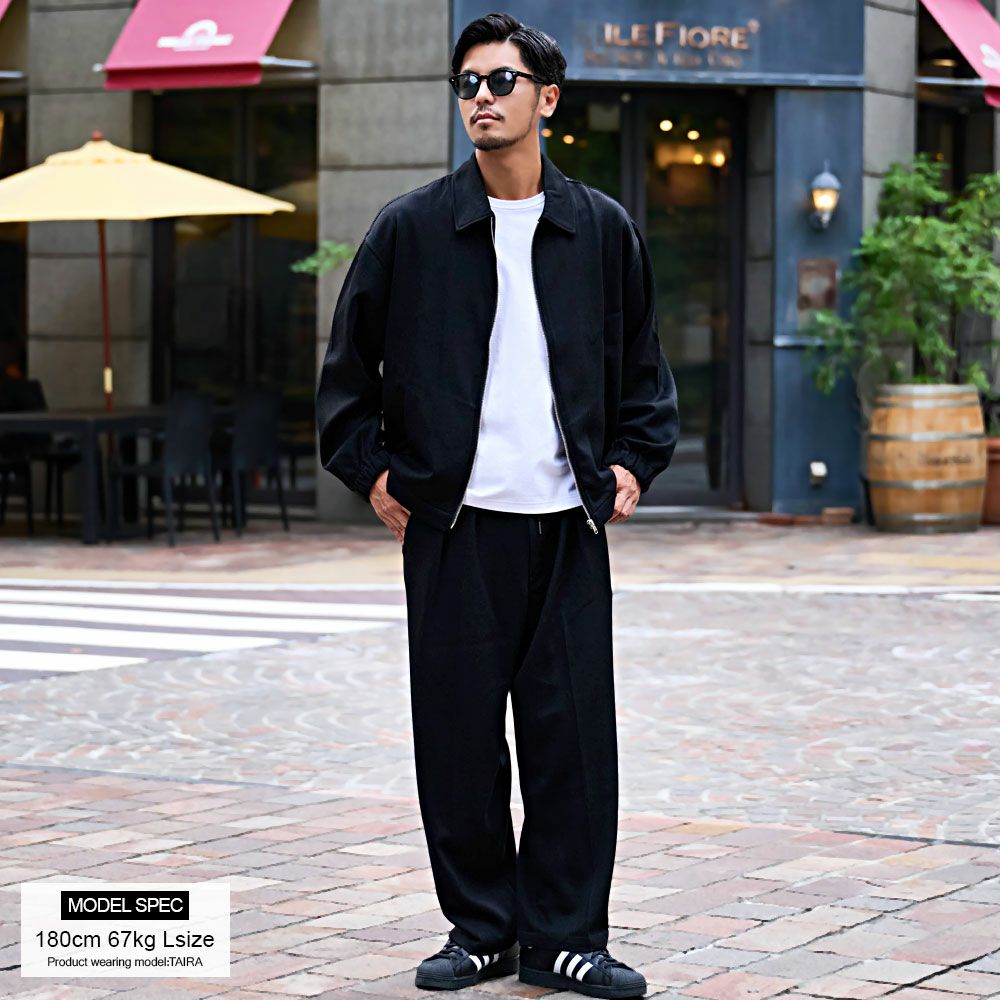 ワイドパンツ メンズ CavariA(キャバリア)ポンチ2タックワイドパンツ/全3色