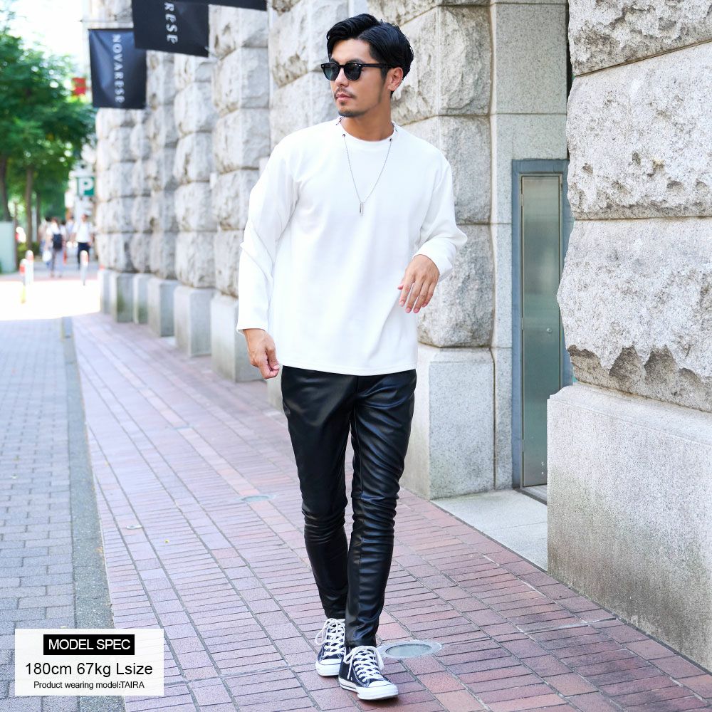 長袖Tシャツ メンズ CavariA(キャバリア)クルーネック ネックレス付き
