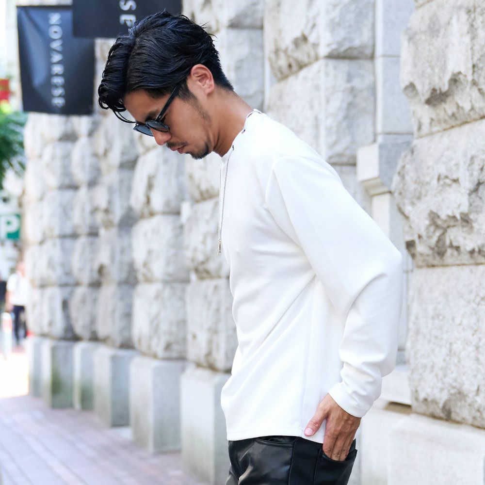 長袖Tシャツ メンズ CavariA(キャバリア)クルーネック ネックレス付き
