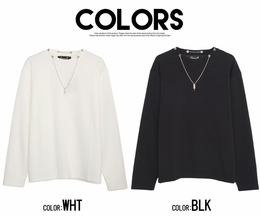 長袖Tシャツ メンズ CavariA(キャバリア)クルーネック ネックレス付き