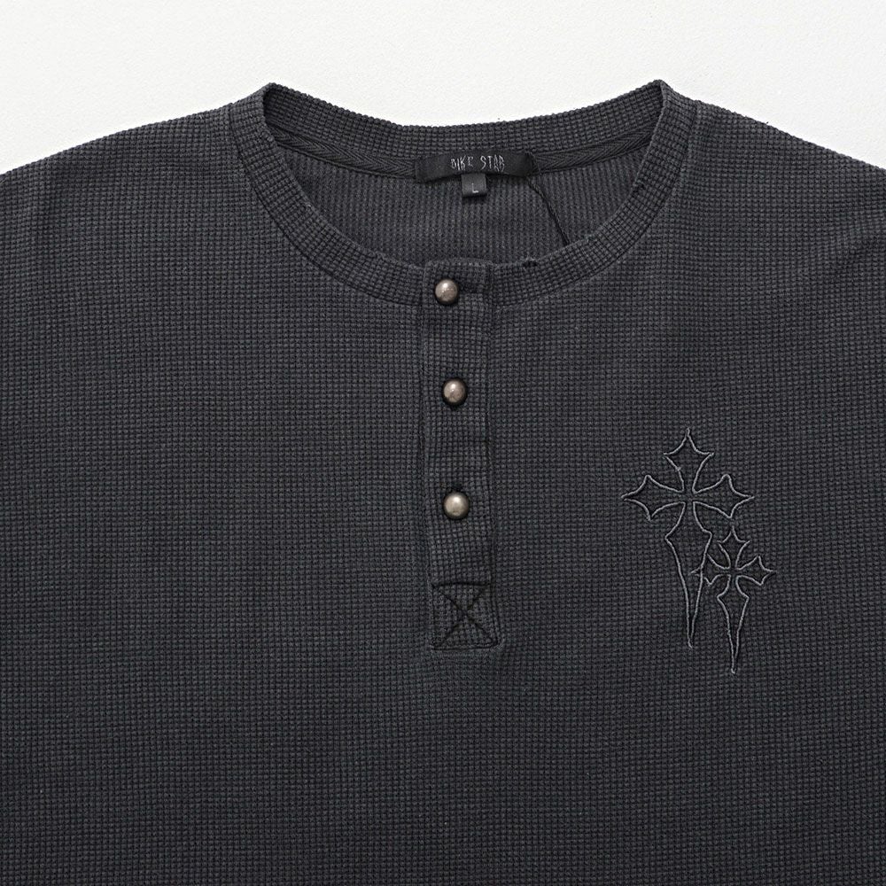長袖Tシャツ メンズ ヴィンテージ風クロス刺繍ワッフルダメージ