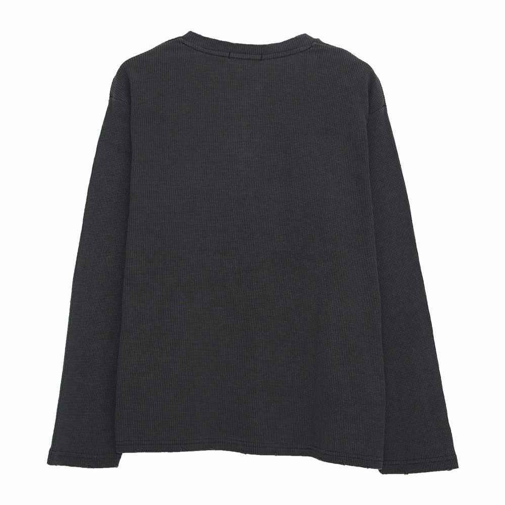 無ページ 長袖Tシャツ メンズ ヴィンテージ風クロス刺繍ワッフルダメージ