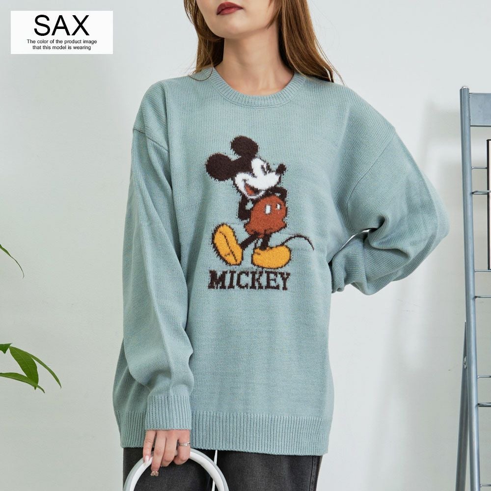 ニット メンズ DISNEY(ディズニー)MICKY ループ刺繍&シャギー