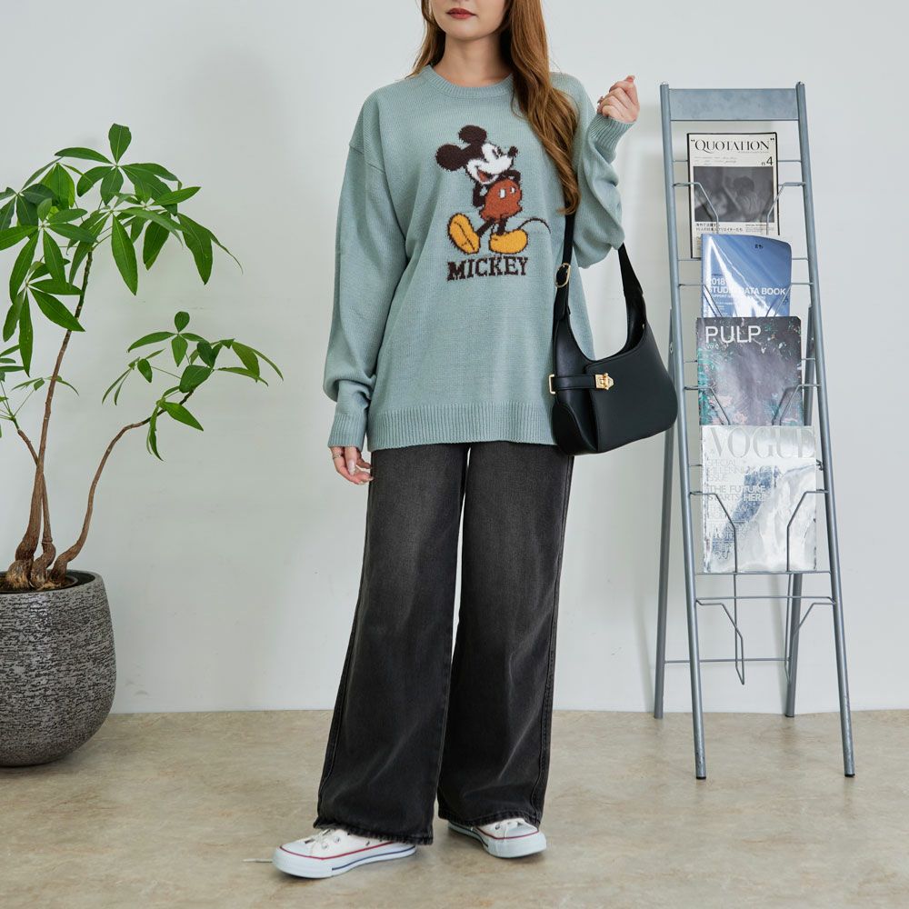ニット メンズ DISNEY(ディズニー)MICKY ループ刺繍&シャギー