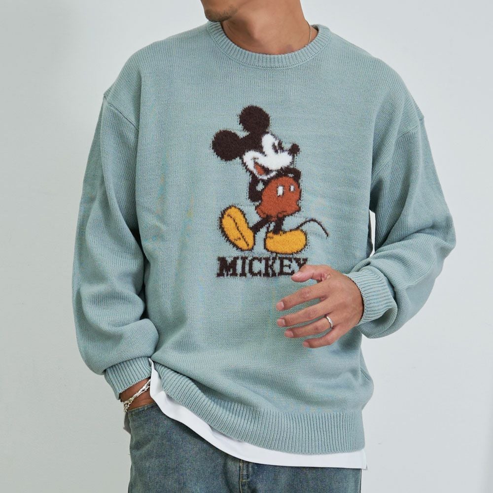 ニット メンズ DISNEY(ディズニー)MICKY ループ刺繍&シャギー