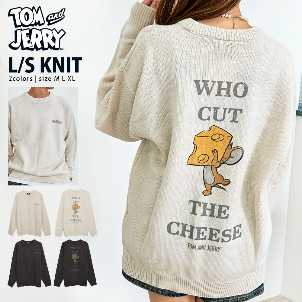 TOM&JERRY(トム&ジェリー)加工風PRINT長袖ニット(WA12)/全4色