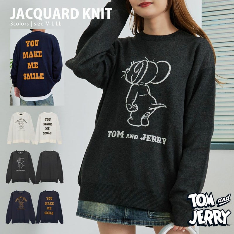 TOM&JERRY(トム&ジェリー)ジャガード長袖ニット(WA12)/全4色