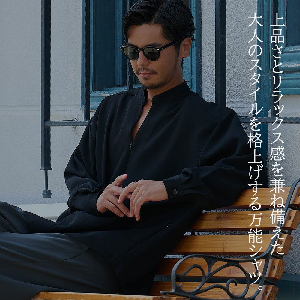 CavariA(キャバリア)バンドカラースキッパープルオーバー長袖シャツ/全3色