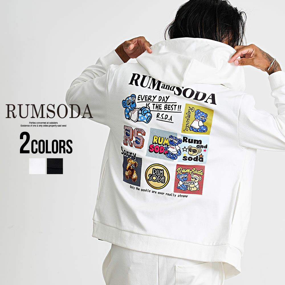 RUMSODA(ラムソーダ)ダブルフェイスツイルアップリケ刺繍ZIPパーカー/全2色