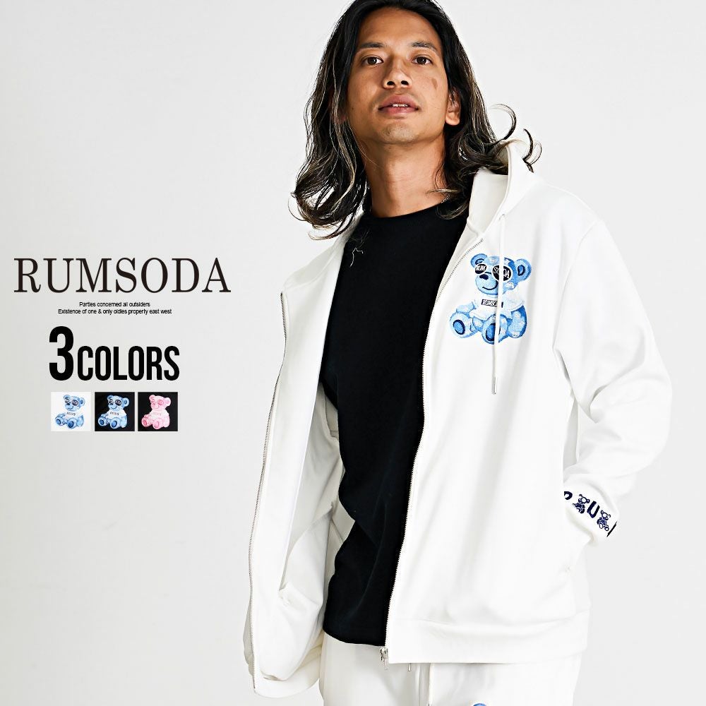 RUMSODA(ラムソーダ)ダブルフェイスベア刺繍ZIPパーカー/全3色