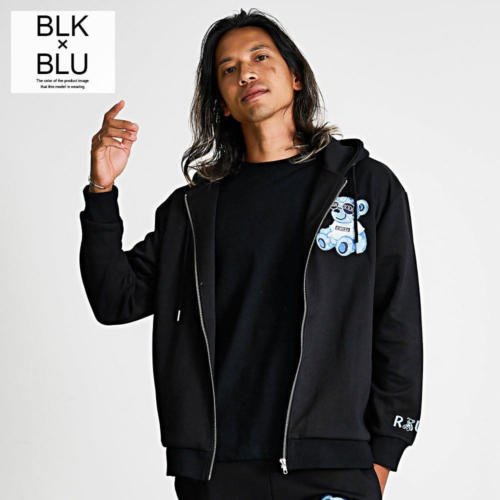 RUMSODA(ラムソーダ)ダブルフェイスベア刺繍ZIPパーカー/全3色