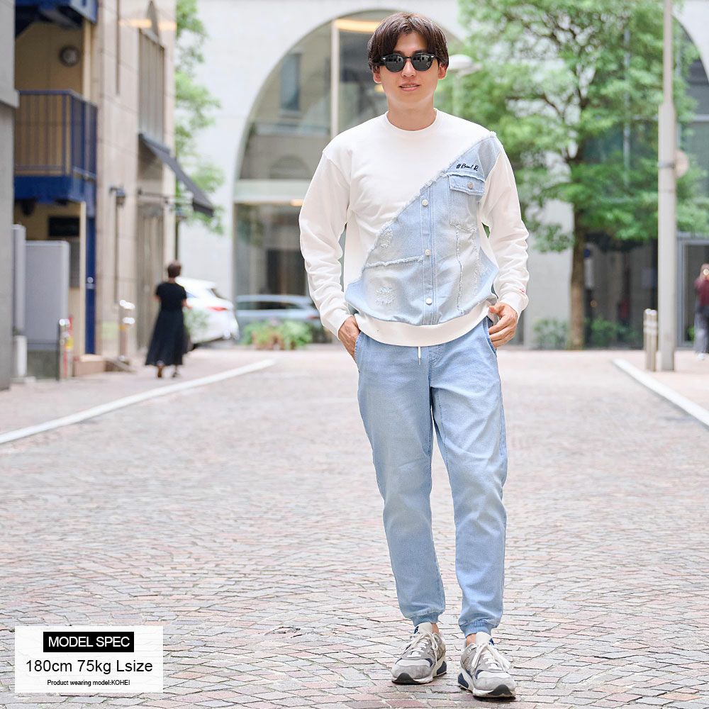 kazumama☆ ストレートアイロンとデニム切り替えトレーナー LUXE／R(ラグジュ)デニム切り替えトレーナー/全2色