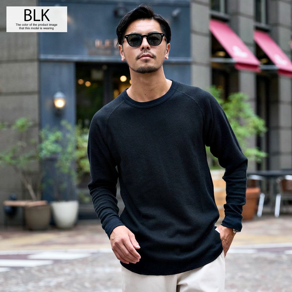 【JUUN.J】ティカラワッフルニット ロングスリーブ - ブラック JP 190 ウールワッフル クルーネック ロングスリーブ2(ユニセックス